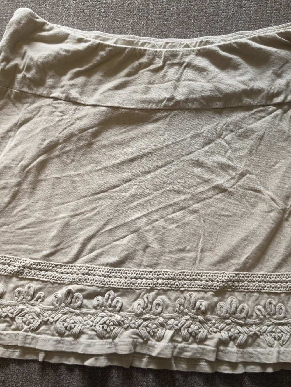 Boho Embroidered Light Tan/Cream Midi Skirt Size XL